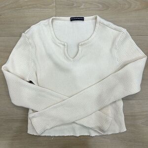 Brandy Melville Cream Ribbed Long Sleeve Top